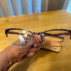 Liz Claiborne cat eye half-rim eyeglass frame, L645 53-18-136.  Navy/bronze